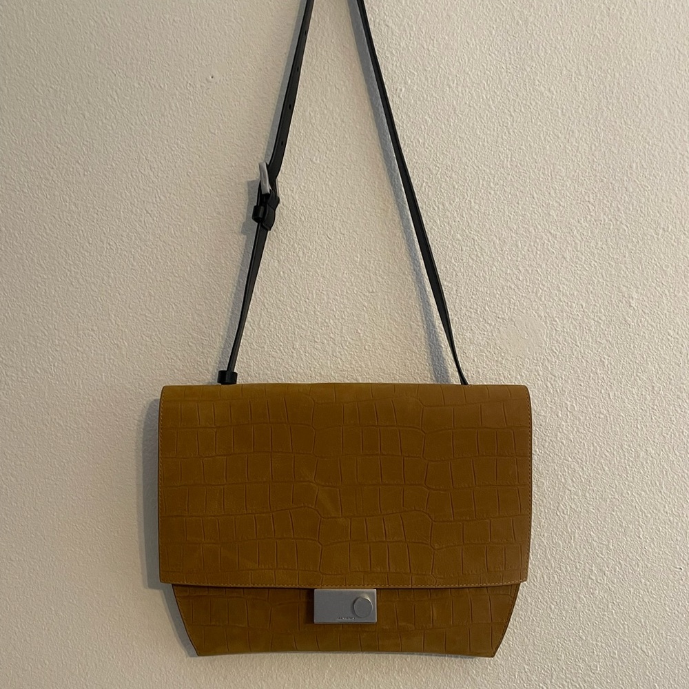 All Saints Tan Croc-Embossed Shoulder Bag
